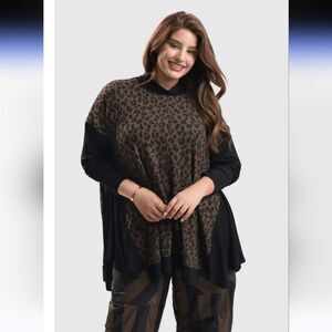 Alembika Chiu Contemporary Lagenlook Animal Print Cheetah Oversized Mock Neck XL